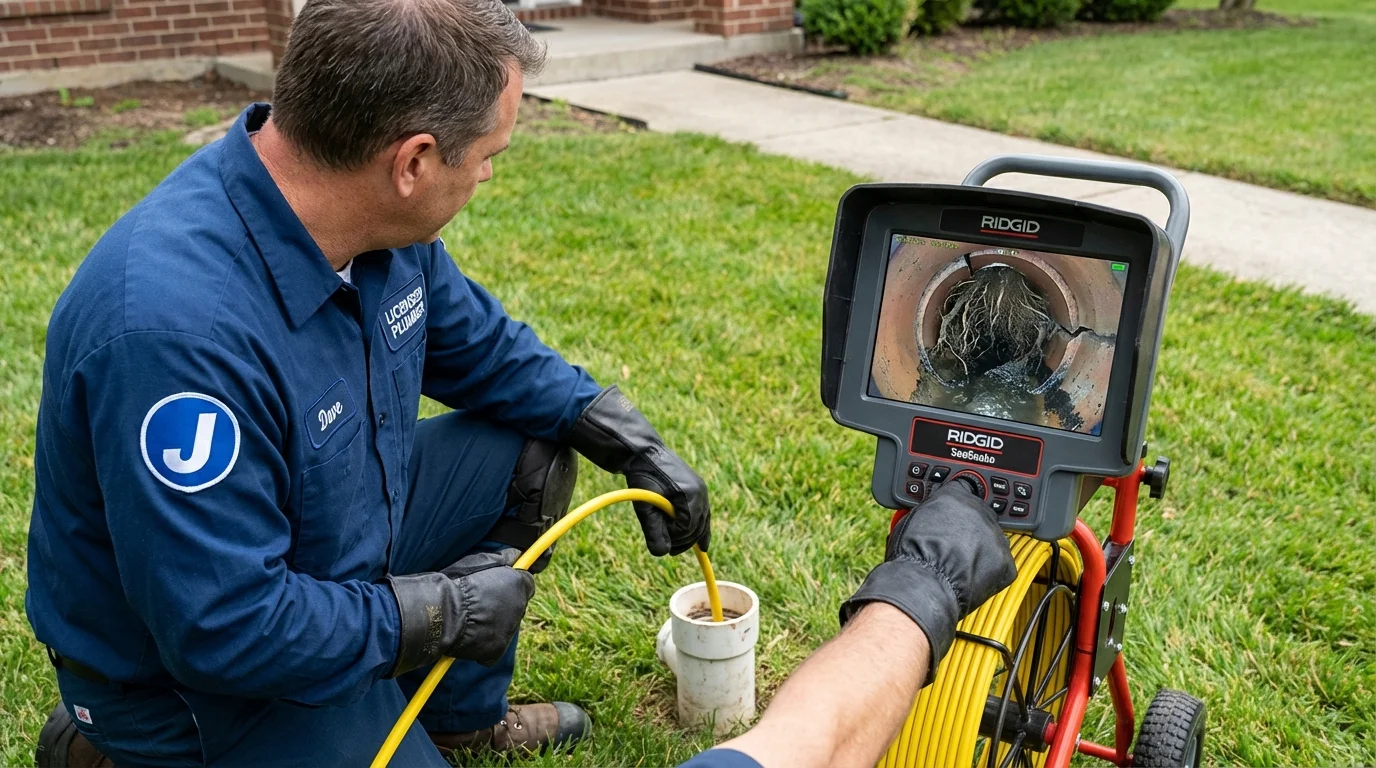 Sewer camera inspection being performed by Johns Plumbing LLC in Weatherly