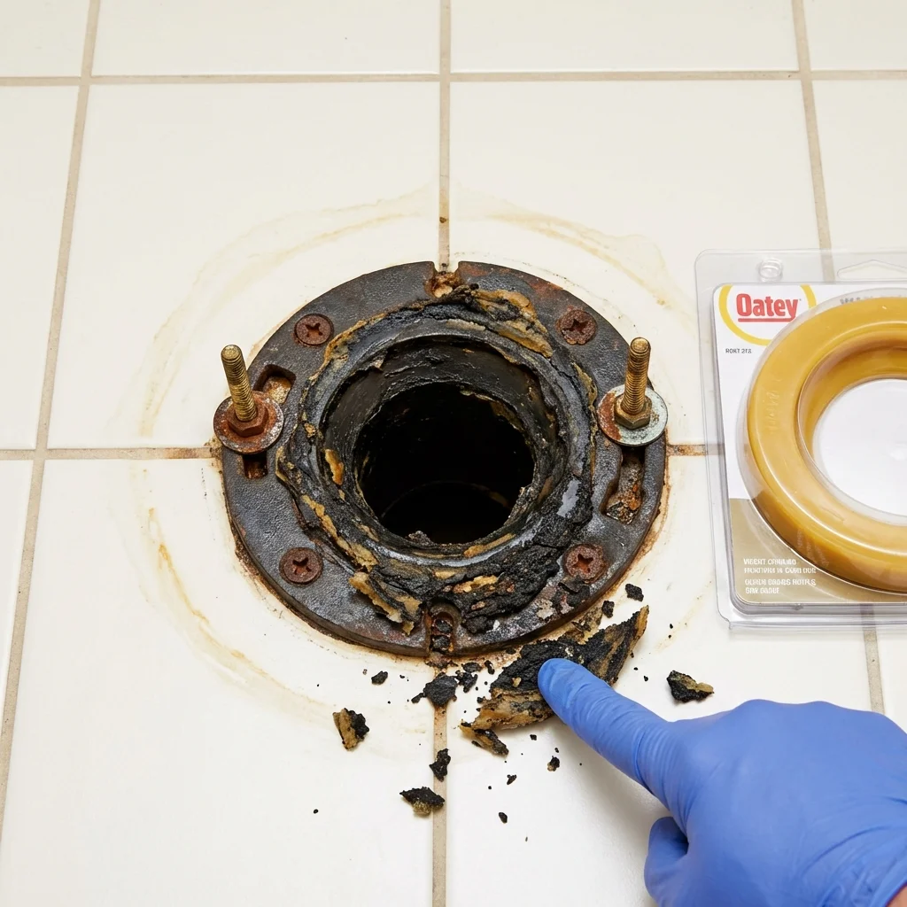 Failed wax ring showing water seepage at the base of a toilet in a Weatherly, PA home