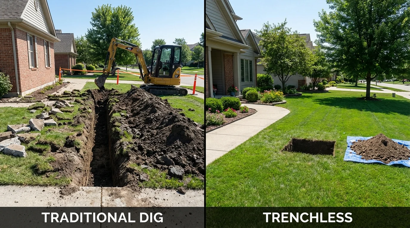 Trenchless sewer repair with minimal yard damage versus traditional excavation in Weatherly, PA